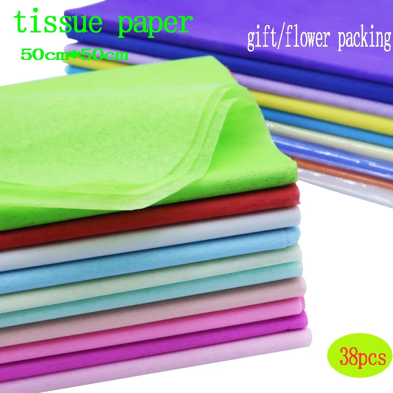 38pcs/lot Solid Color Tissue Paper Wrapping Fiber Texture Floral Wraps