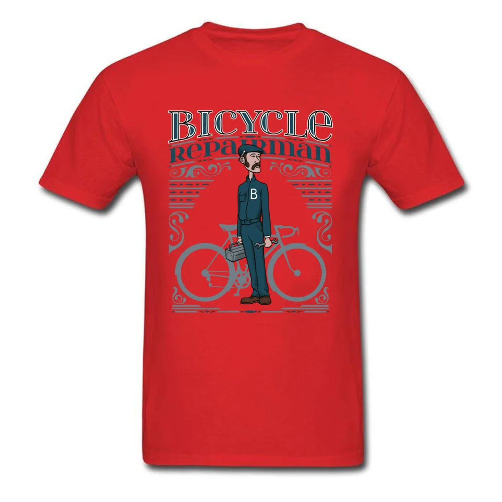 Bicycle Repairman T Shirts Custom Short Sleeve Cheap O-Neck 100% Cotton Tops Shirts Casual T Shirts for Men Mother Day Bicycle Repairman red
