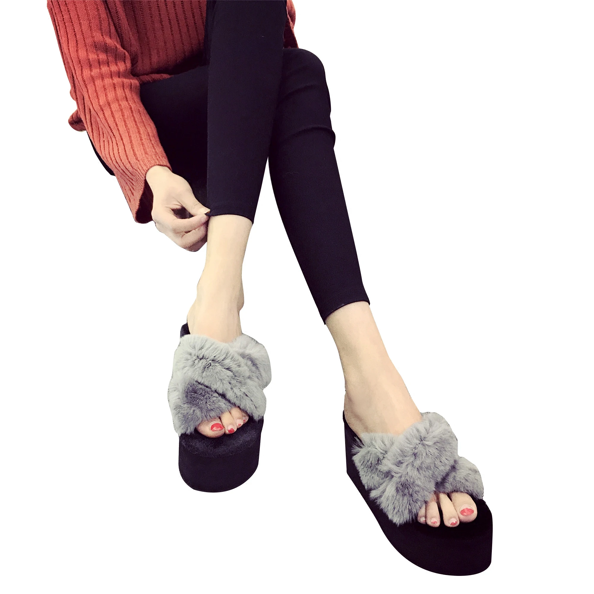 Slippers Women Ladies shoes Slip On Slider Fluffy Faux Fur Flat New Fashion Female Casual 