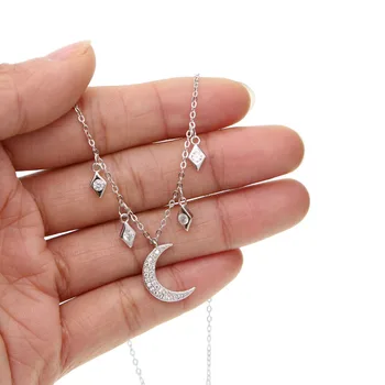 delicate moon star charm CZ New fashion trendy jewelry moon star choker necklace gift for women girl 925 Sterling silver