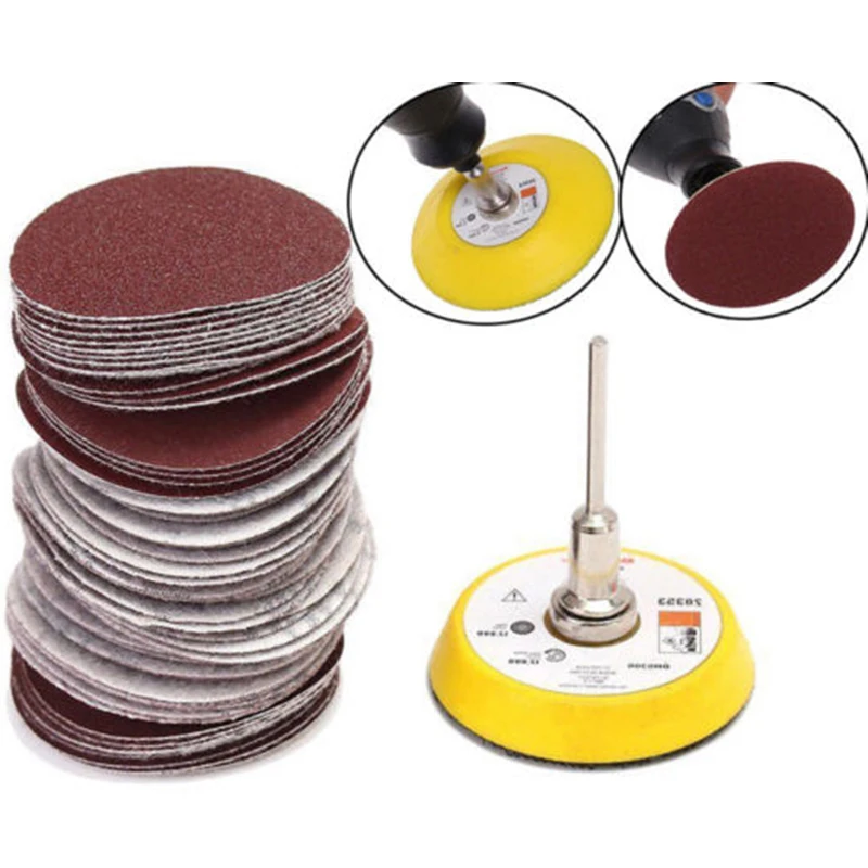 

60Pcs 2'' 50mm Hook Loop Sander Backing Pad Shank 100-2000 Grit Sanding Disc