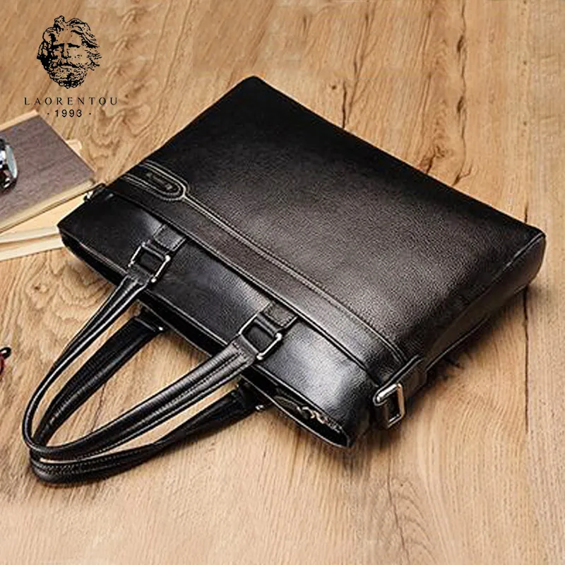 

LAORENTOU Men's Genuine Leather Handbag Shoulder Messenger Bag Business Laptop Briefcase Man Quality Leather Notebook Briefcases