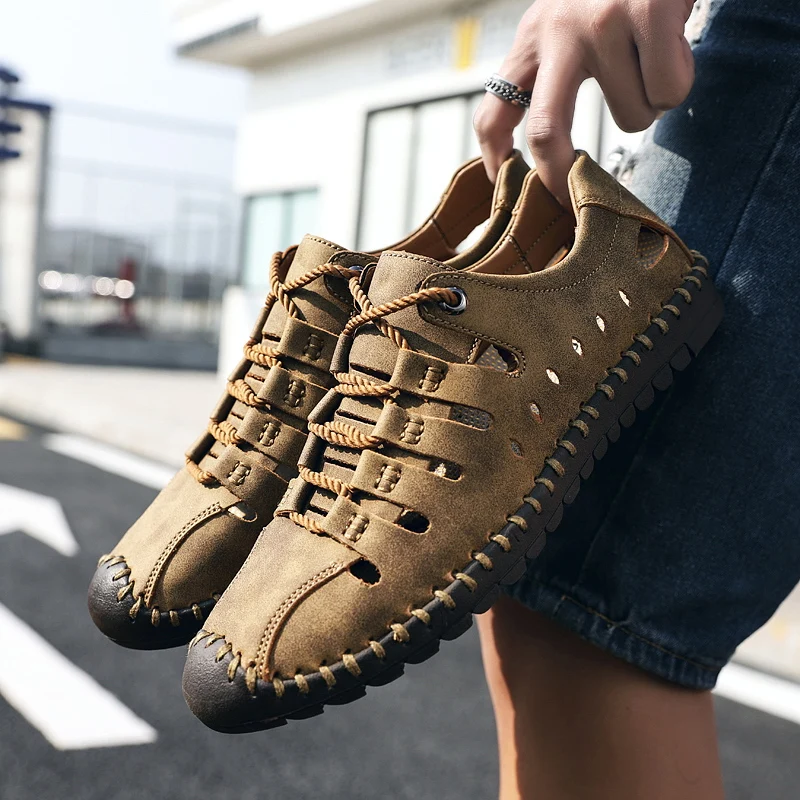 Hole Shoes Male Sandals Genuine Leather Crocse Clogs Mens Shoes Sandalias Hombre Sandles Sandalet Summer Croc Sandali New 2019