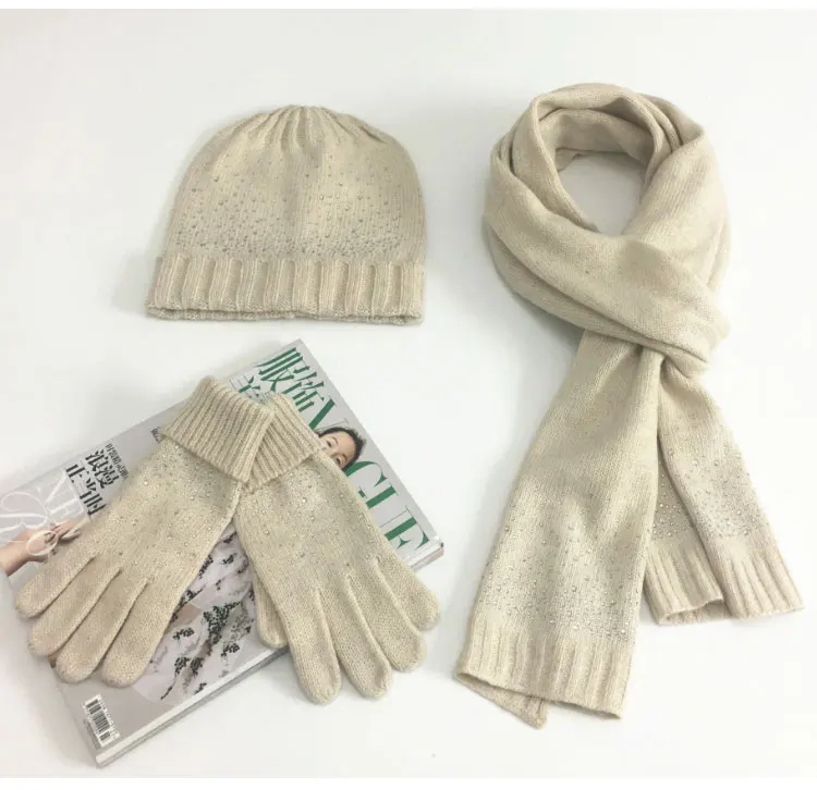  hat scarf set  Scarf, Hat & Glove Sets knitted  winter hat and scarf woman with diamond  (8)