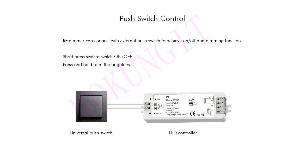 1CH* 8A 5-36VDC CV регулятор мощности света(Push Dim) V1 светодиодный диммер 12 В/24 В V1 8A выходной приемник для 5050 3528 одноцветная полоса