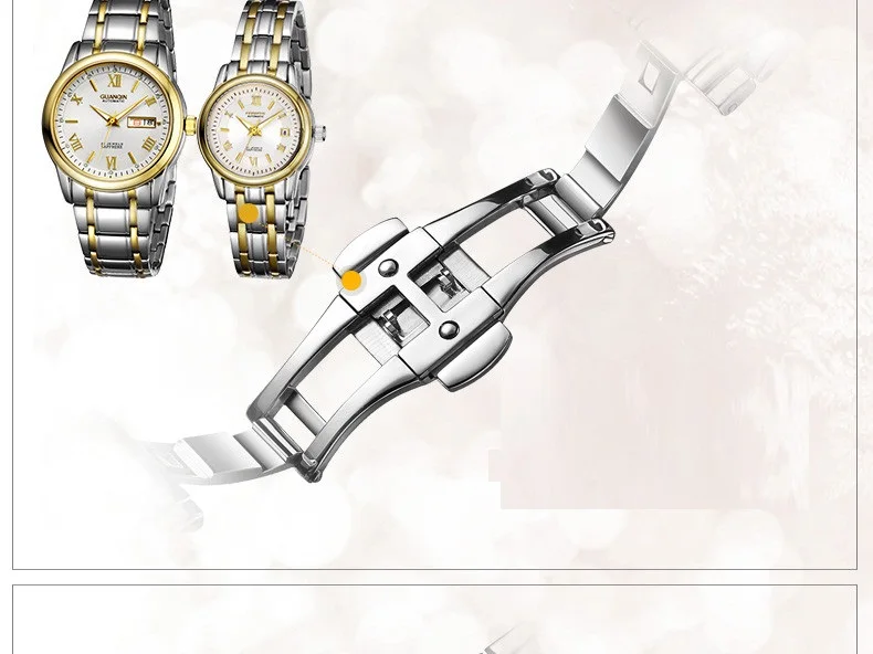 1 пара GUANQIN любителей Деловые часы пара автоматические часы Для мужчин Для женщин часы Авто Дата световой Водонепроницаемый часовой бренд