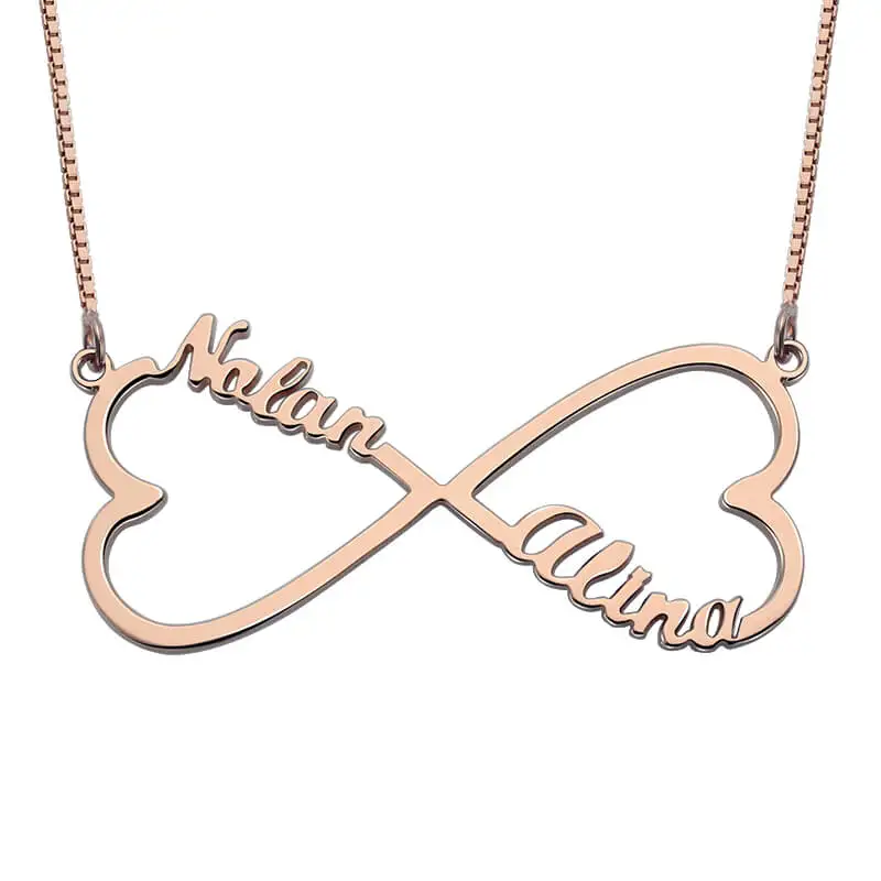 Or Rose Infinity Collier avec personnalisée nom et cœur-onecklace ®