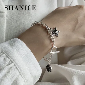 

SHANICE 925 sterling silver Star Pendant Bracelet Bangle Women Wedding Accessories Punk Heavy Thick Chain Bracelet Steampunk