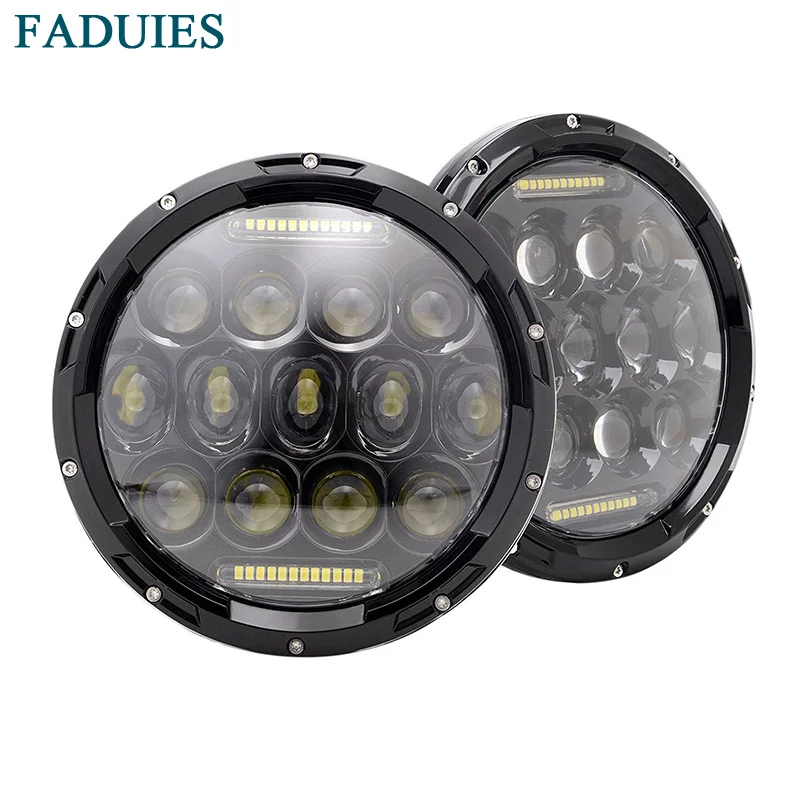 1  1 Pair 7 Inch Round LED Headlight Lights 75W With White DRL And High Low Beam For Jeep Wrangler JK TJ  (17)