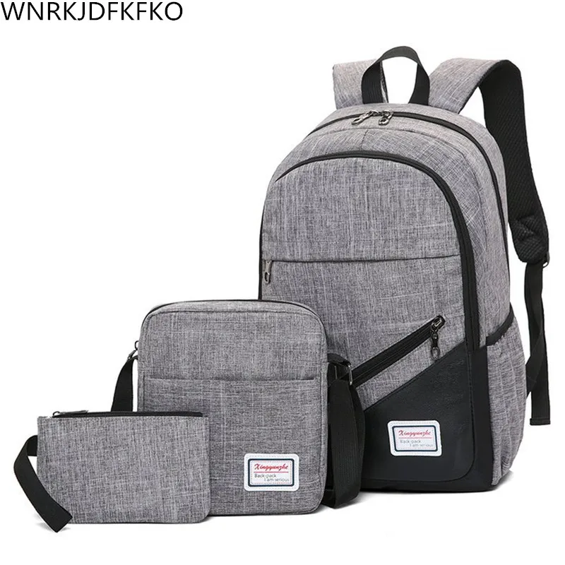

2018 backpack 3 pieces/set. Female School Backpack School Teenage Male Student Schoolbag Men's Backpack