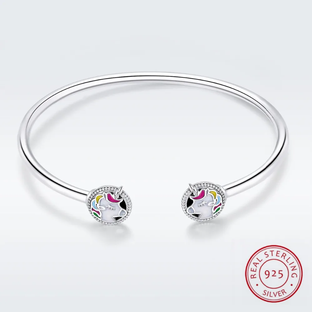

100% Authentic 925 Sterling Silver Bangle&Bracelet Ubicorn Design for Women Cute Wedding Accessories Gifts Adjustable