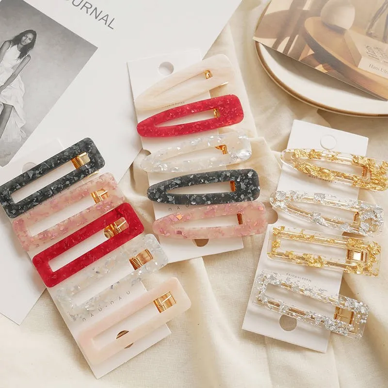 Girls Hair Clip Hollow Geometric Water Droplets Acrylic Hairpin Color Marble Texture Printing Women Hairpin Accessories Hair