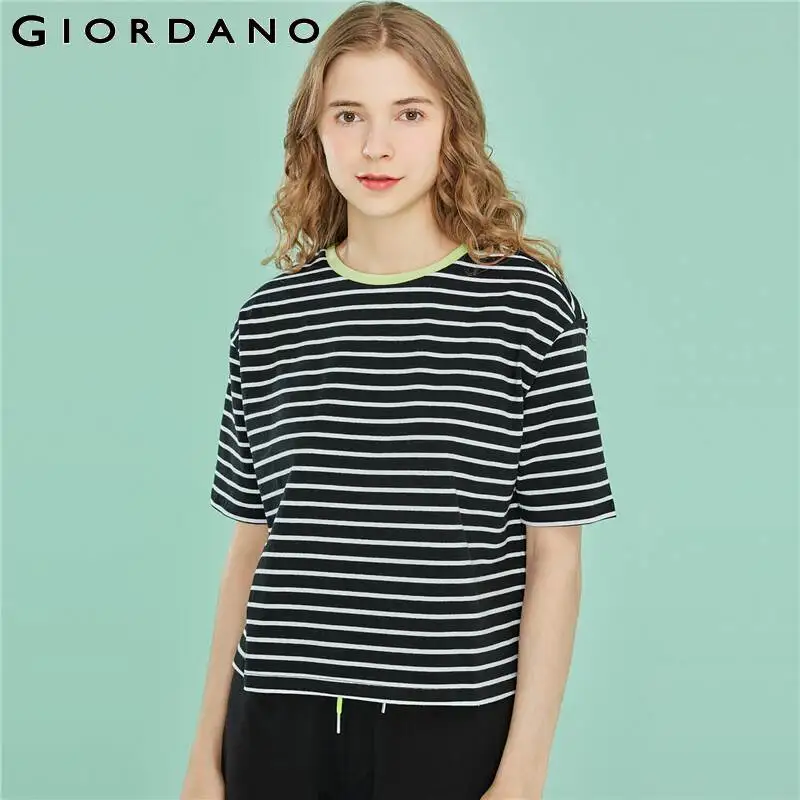 Футболка Giordano Женская эластичная футболка в полоску с коротким рукавом 2019 |
