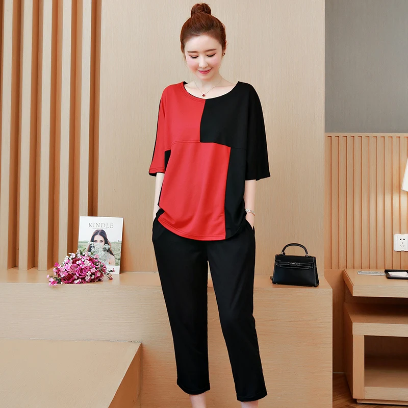 

Tracksuit for Women 2 Piece Set Outfits Sportswear Co-ord Set Plus Size Big 2pcs Wide Pant and Top 2019 Summer Female Clothing