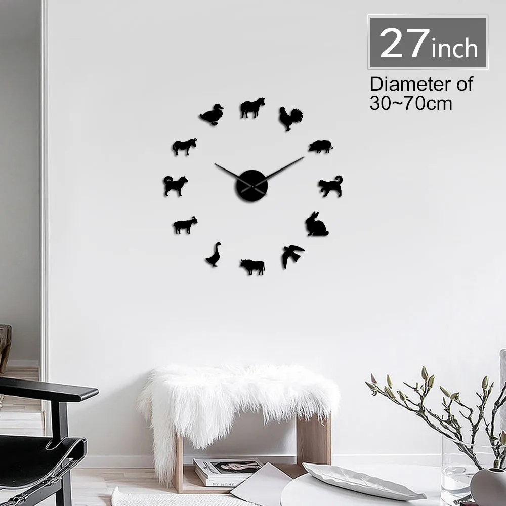 

Frameless Pig Rabbit Kitten Cute Design Farm Animals 3D DIY Wall Clock Goat Dog Poultry Pet Lover Home Decor Mute Clock Watch