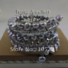 A817 New Гэри Цвет AA 8-9 мм 7,5 дюймов 5 рядов кристалл натуральный пресноводный жемчуг браслет моды. жемчужный браслет
