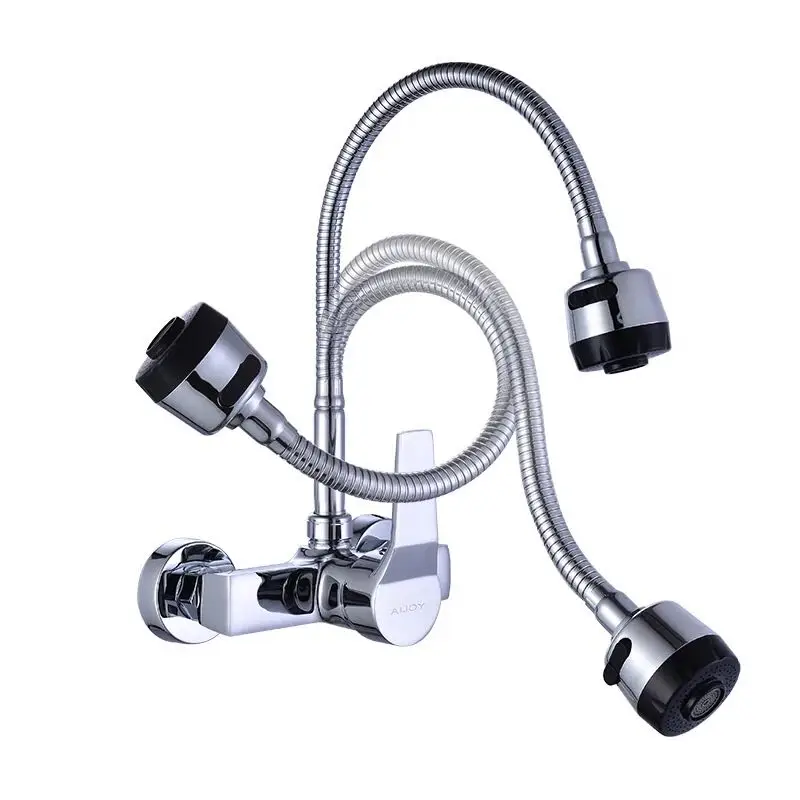  Wall Mounted Stream Sprayer Kitchen Faucet Single Handle Chrome Flexible Hose Kitchen Mixer Taps Du - 33028861512
