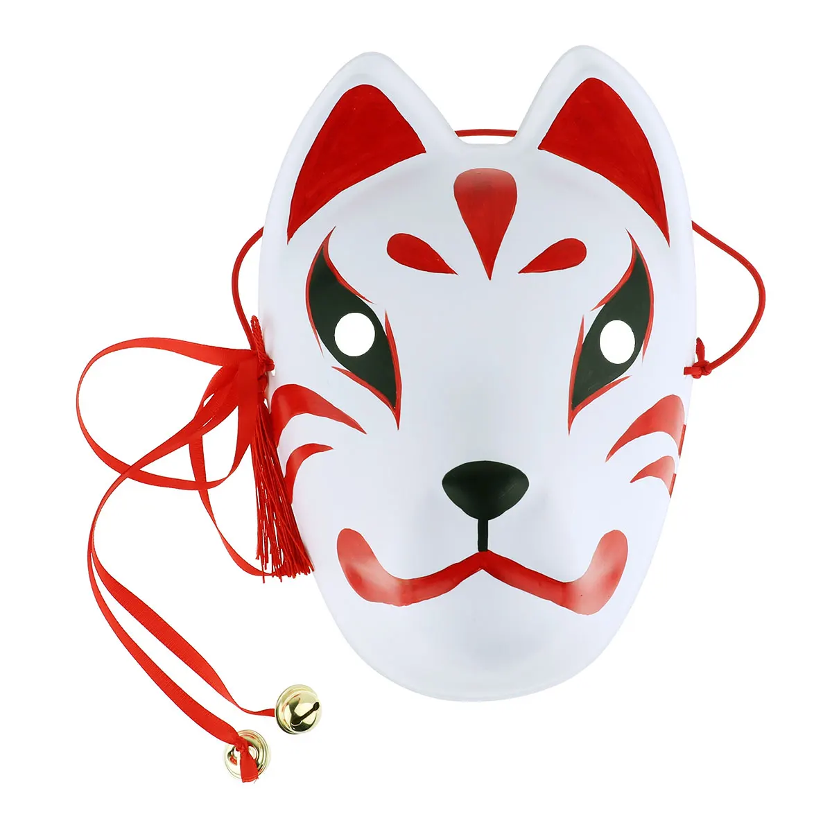 IIXPIN Fox Mask Hand Made Full Face mask Cosplay Accessories japanese Mask with Tassels Small Bells Masquerades Cosplay Costume - Color: Red