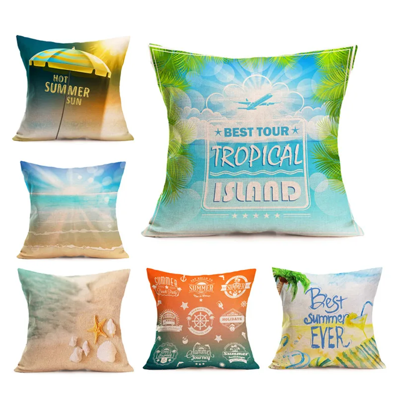 

A beautiful summer beach palm linen pillow cover decorative brand pillow for pillow case