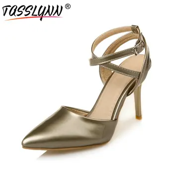 

TASSLYNN 2019 Women Pumps Fashion PU Cross-tied Pointed Toe Women Shoes Thin High Heels Buckle Strap Shoes Woman Size 34-43