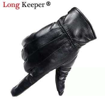 

Hot!! Men's Genuine Leather Gloves Real Sheepskin Black Touch Screen Gloves Fashion Luxury Brand Winter Warm Mittens New Arrival