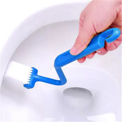 S Curved Plastic Home Toilet Cleaning Brush Corner Rim Cleaner Bent Bowl Handle 