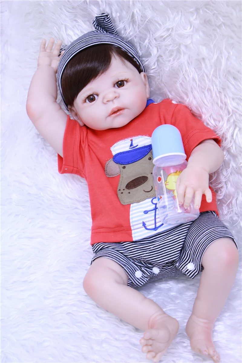 

22" girl boy bebe doll reborn full body silicone vinyl reborn babies children bath doll toys NPK realista bonecas reborn