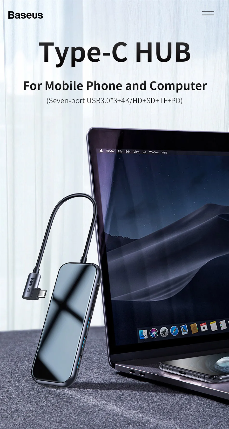 Baseus концентратор USB Type C к HDMI RJ45 Мульти USB 3,0 адаптер питания для MacBook Pro Air iWatch док-станция 3 порта USB-C usb-хаб разветвитель