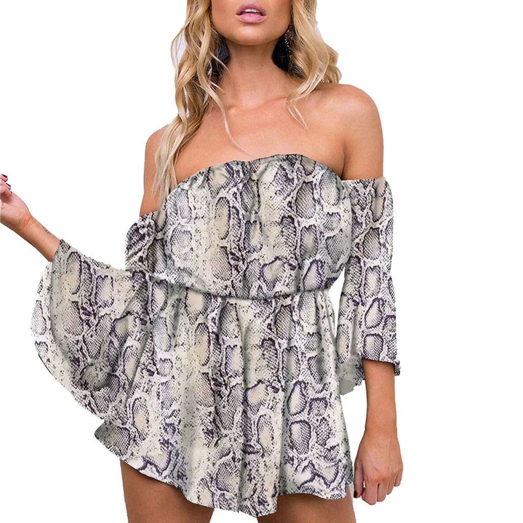 

CHAMSGEND 2019 New Women Snake Skin Print Jumpsuits England Style Off Shoulder Flare Sleeve Loose Playsuits Casual Jumpsuit Fe18
