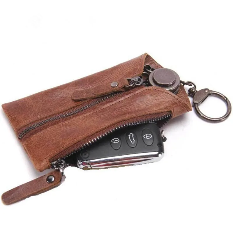 Key Holder Wallet 100 Genuine Leather Unisex Covers Zipper Key Wallet