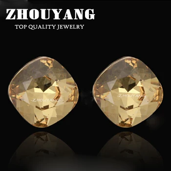 

ZHOUYANG Top Quality ZYE595 Square Champagne Crystal Stud Earring Rose Gold Color Jewelry Austrian Crystal