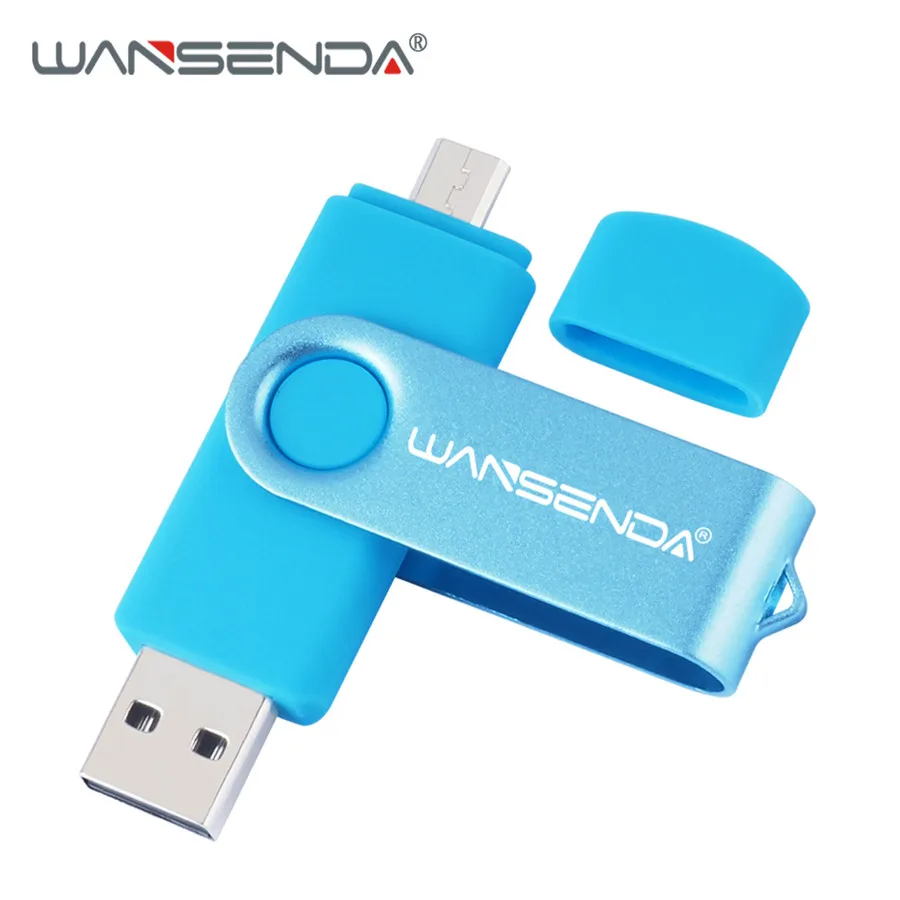 Новинка WANSENDA OTG USB флеш-накопитель 128 ГБ Вращающаяся ручка-накопитель 8 ГБ 16 ГБ 32 ГБ 64 Гб 256 ГБ Флешка 2 в 1 карта памяти Micro USB - Цвет: Синий