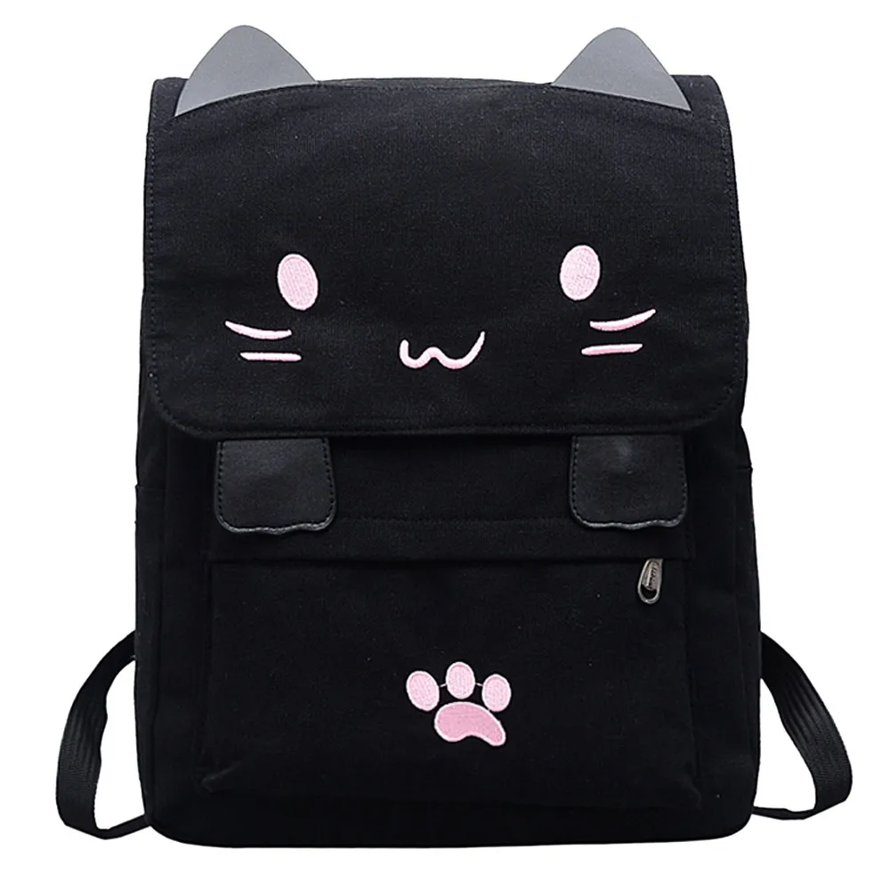 Buy Cute Cat Canvas Backpack Cartoon Embroidery