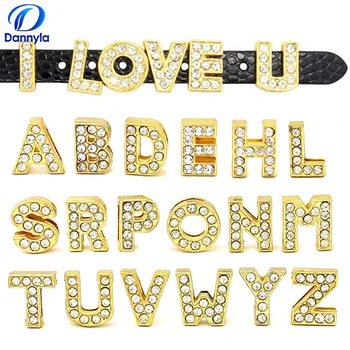 

1300pcs/lot 10mm Gold Color Full Rhinestones Slide Letters Fit 10mm DIY Wristband Bracelet Jewelry LSSL08