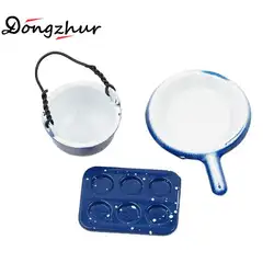 Dongzhur 3 шт./компл. синий мини сплава ручки посуды горшок Сковорода пластины миниатюры 1:12 Кукольный Кухня посуда, аксессуары