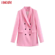 Tangada прямой пиджак двубортный пиджак жакет женский пиджак прямого кроя пиджак с длинным рукавом розовый пиджак классический жакет SL271