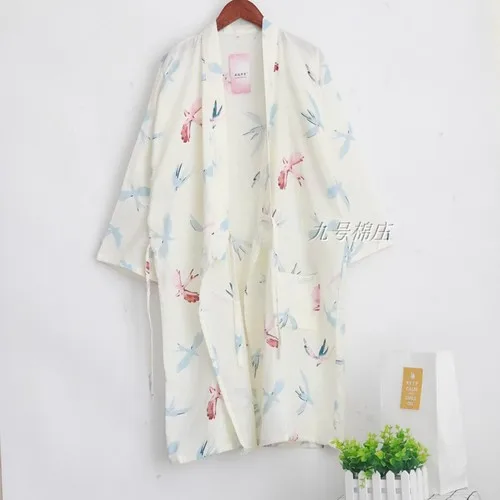 Халаты женские хлопковые двойные газовое кимоно Ночная рубашка Милые простые натуральные свободные тонкие большие размеры домашний банный халат женские s пижамы мягкие - Цвет: 5