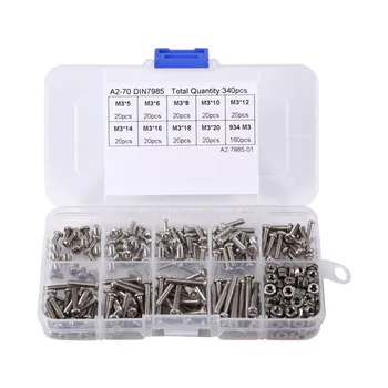 

340pcs/set M3 Pan Head Screws and Nuts Assortment Kit Set Stainless Steel Screw Nut Hardware Wholesale