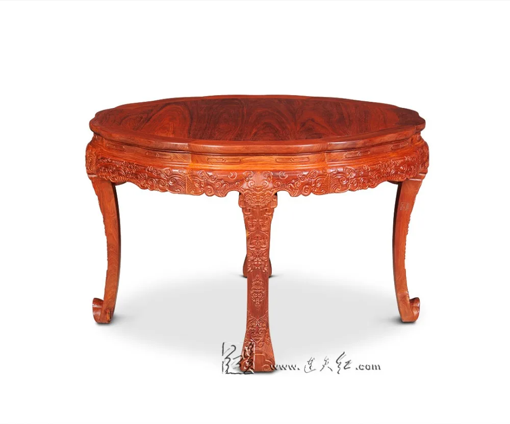 Dining Table Set 1 Round table & 6 Armchairs Rosewood Conference Desk Chinese Classical Antique Solid Wood backed Chair Annatto