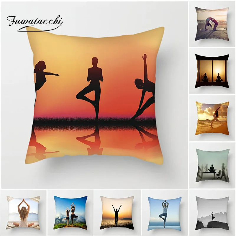 

Fuwatacchi Fintness Women Cushion Cover Seaside Sunrise Sunset View Pillow Cover Yoga Throw Pillowcases for Home Sofa Chair