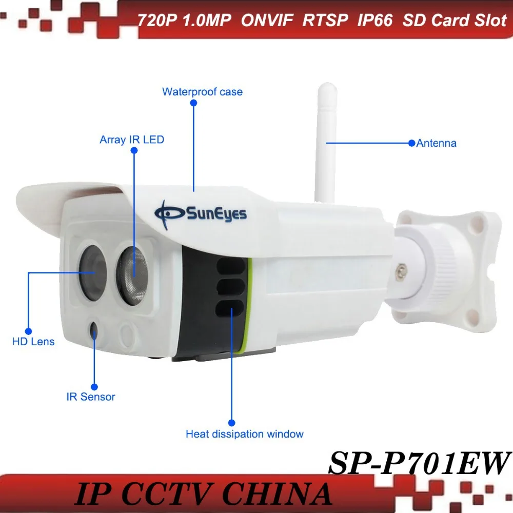  SunEyes SP-P701EW ONVIF IP Camera Outdoor Wireless 1280*720P HD 1.0 Megapixel mini Waterproof IR Night Vision with Micro SD Slot 