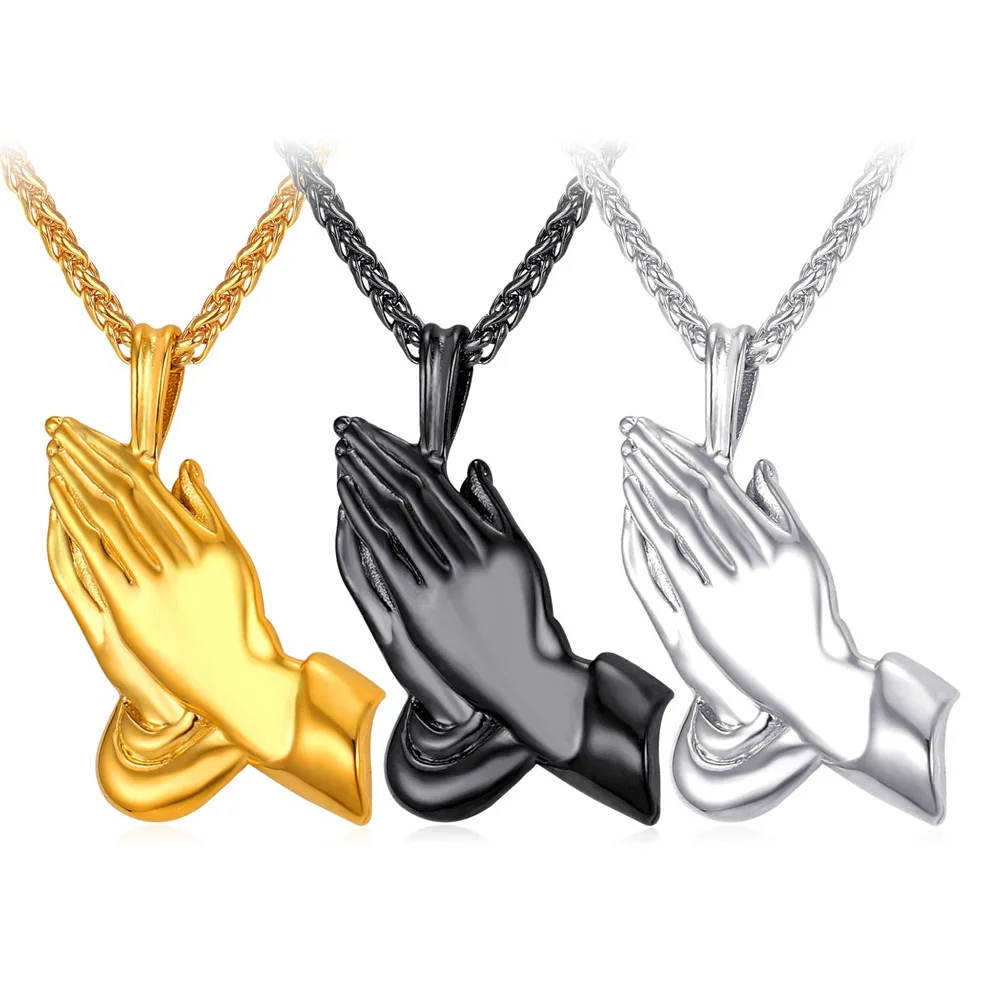 

Praying Hands Necklace Anime Fashion Jewelry For Women/Men Gift Gold Color Chain Stainless Steel Praying Hands Necklace GP2355