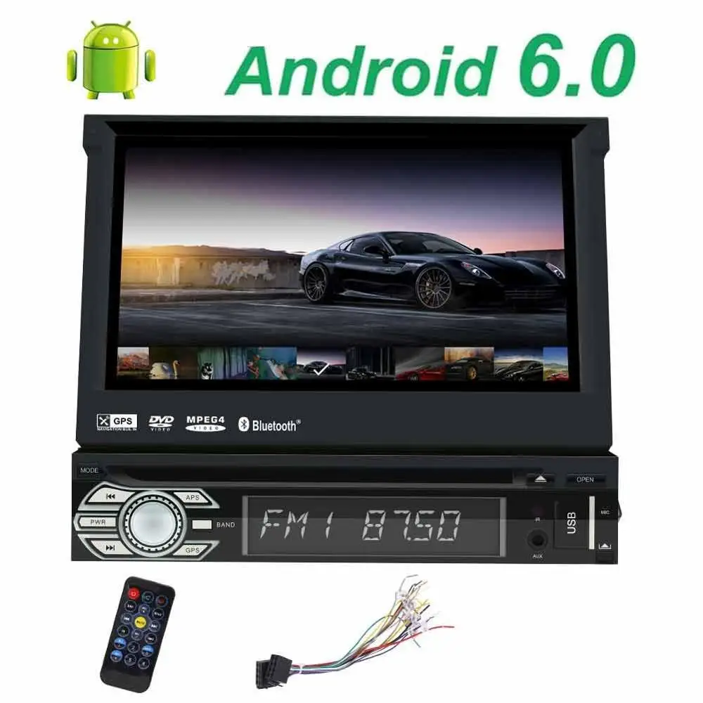 

7'' Android 6.0 high resolution Screen Removable panel 1 din DVD CD player support WiFi,3G/4G,AM FM Radio,Steering Wheel control