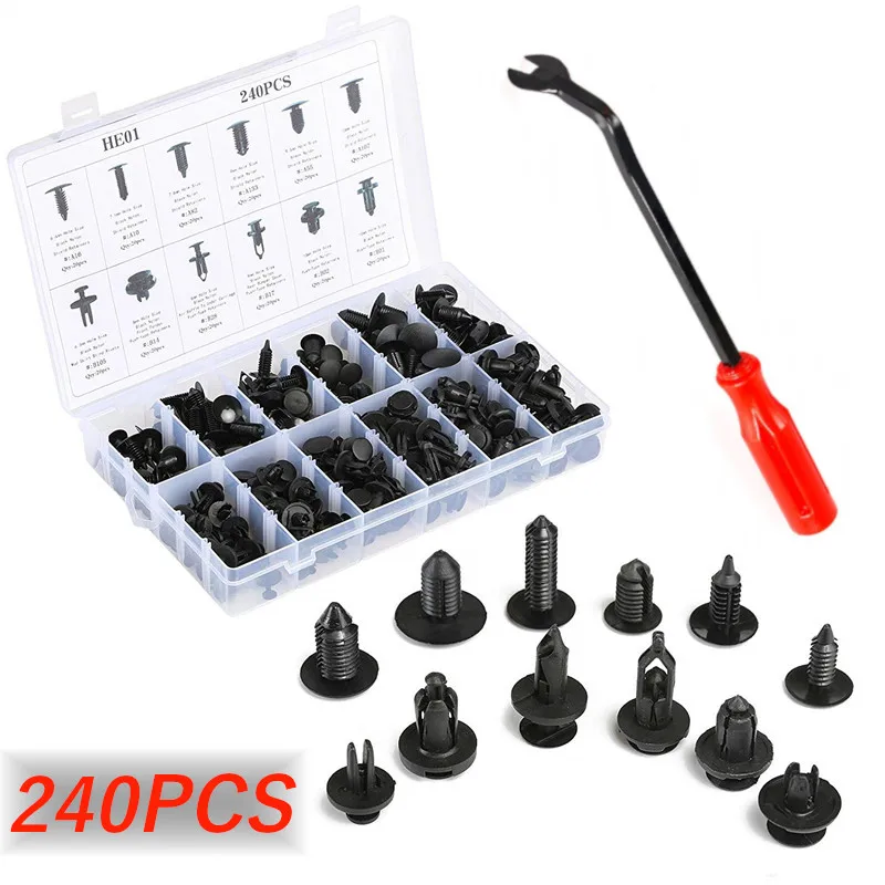 

240pcs 12 size Plastic Car Retainers Trim Push Fasteners Set Fasterner Clips Car Styling Push Pin Rivets for Subaru Jaguar Jeep