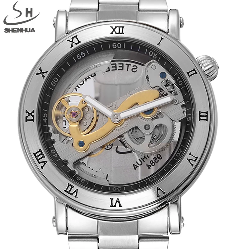 

Luxury Brand SHENHUA Tourbillon Automatic Mechanical Watch Men Transparent Skeleton Wristwatch Male Fashion Business Watch