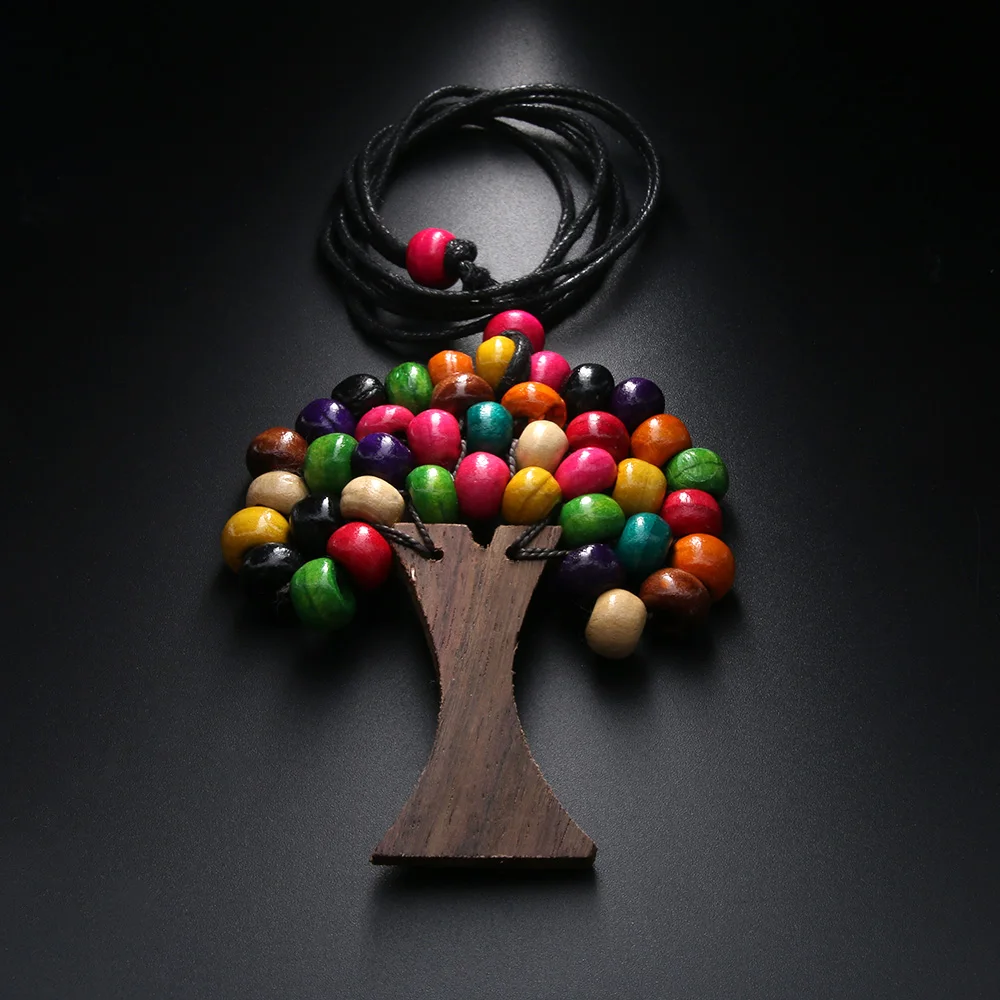 

Tree Of Life Pendant Necklace Women Jewelry Fashion 2019 Bohemia Wooden Beads Statement Necklaces & Pendants Gifts Jewel Bijoux
