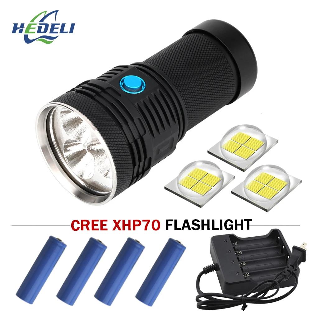 

Rechargeable battery Super bright flashlight 3 CREE xhp70 led flash light waterproof torch Fill light flashlight 18650 linterna