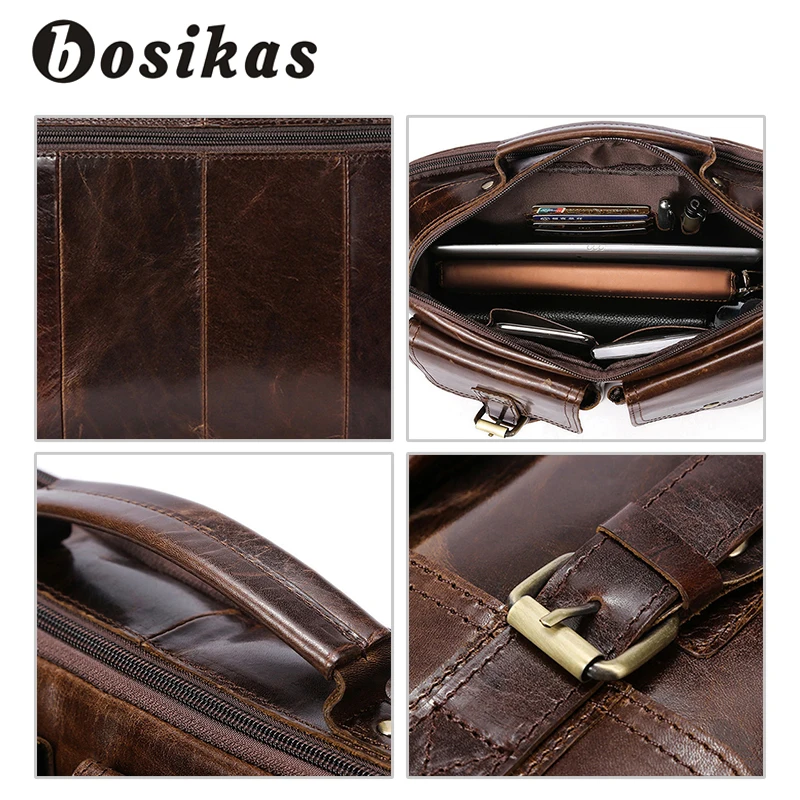 BOSIKAS мужской портфель из натуральной кожи модная сумка повседневная мужская