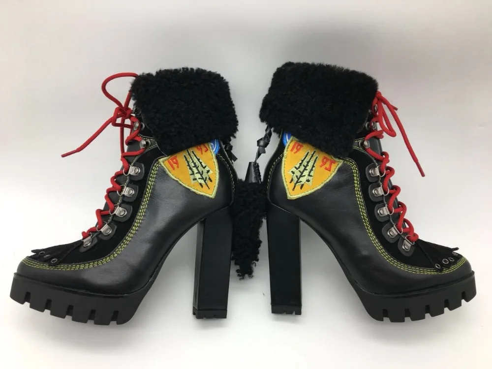Tobillo Plataforma Grueso Pictures Botas Abesire Mujer Caliente Mujeres Chicas Cuadrado Encaje Corto Alta Tacón As Las De Punta Zapatos Oveja La Del Piel Redonda qXPvw8Xyg