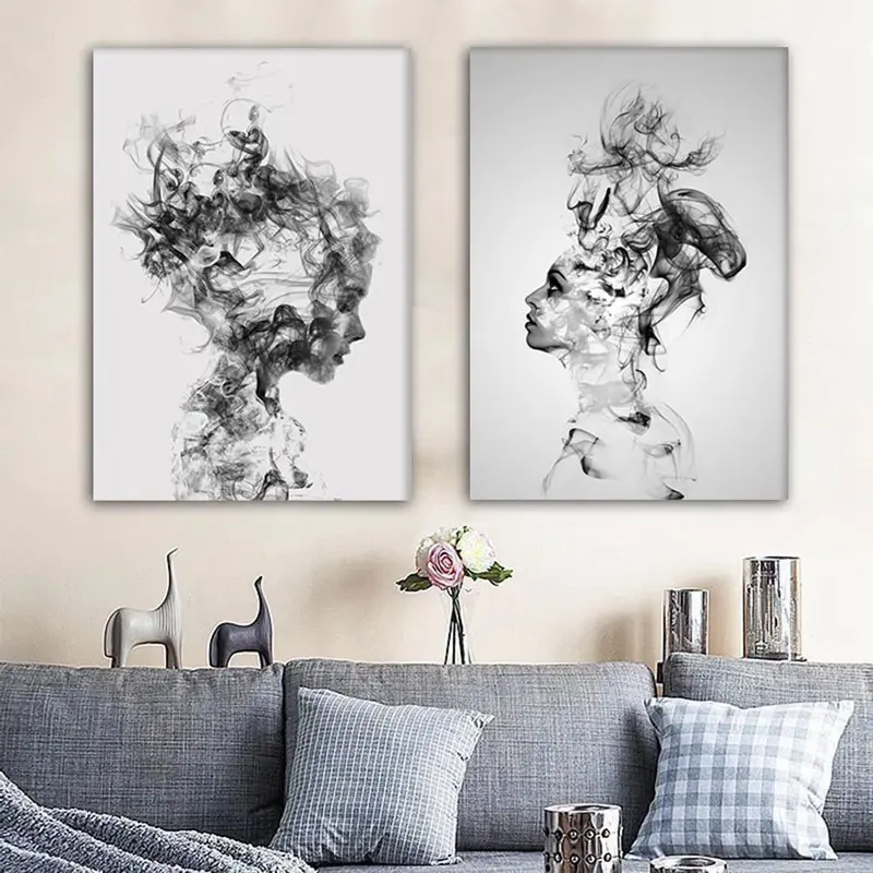 

Nordic Modern Abstract Characteristic Smoke Boy Girl Decorative Painting Living Room Bedroom Decorative Frameless Painting